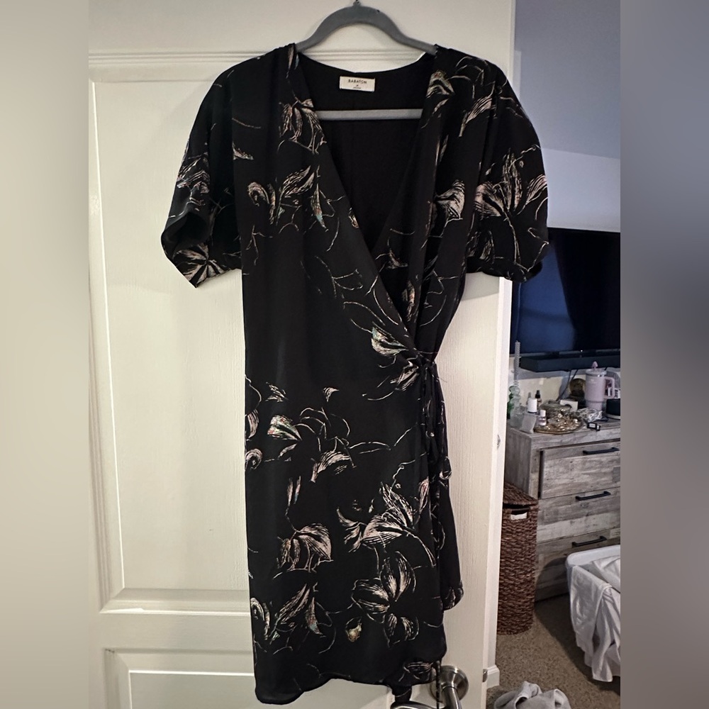 Babaton Black Patterned Wrap Dress, Sz Medium